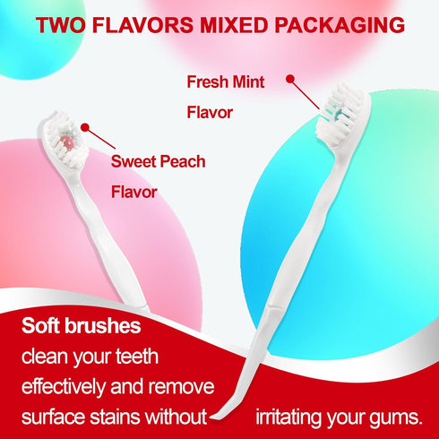 JOUGE Set 24pcs (24) Mini Disposable Toothbrush Travel Toothbrushes with Toothpaste Toothpick Tongue Scraper Portable