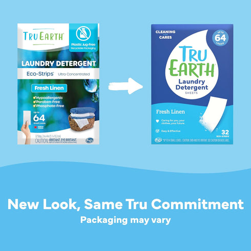 Tru Earth Eco-friendly Biodegradable Zero Waste Laundry Detergent Sheets for Sensitive Skin, 32 Count (Up to 64 Loads)