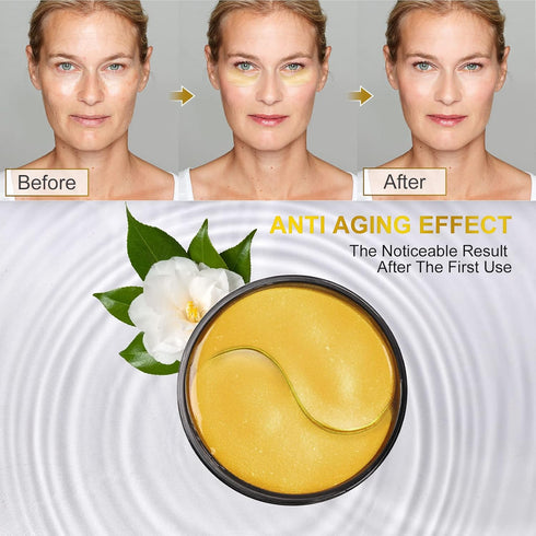 Fivewan 24k Gold Under Eye Patches - 60 Pcs Pure Gold Anti-Aging Collagen Mask for Dark Circles & Puffiness