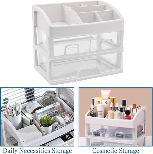 Toguma Cosmetic Storage Box, 3 Drawers and 1 Tray Makeup Organizer for Bathroom Dressing Table (White)