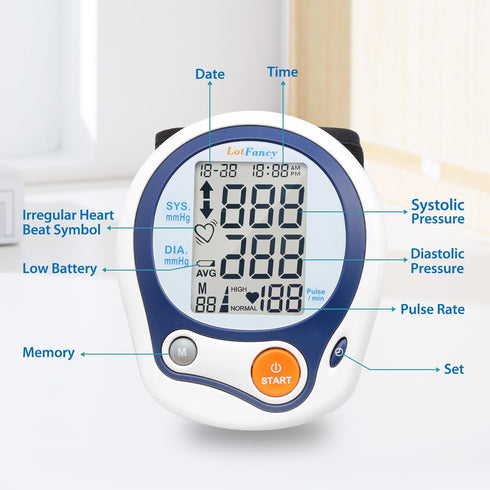 LotFancy Wrist Blood Pressure Monitor, Automatic Digital BP Machine, 60 Reading Memory