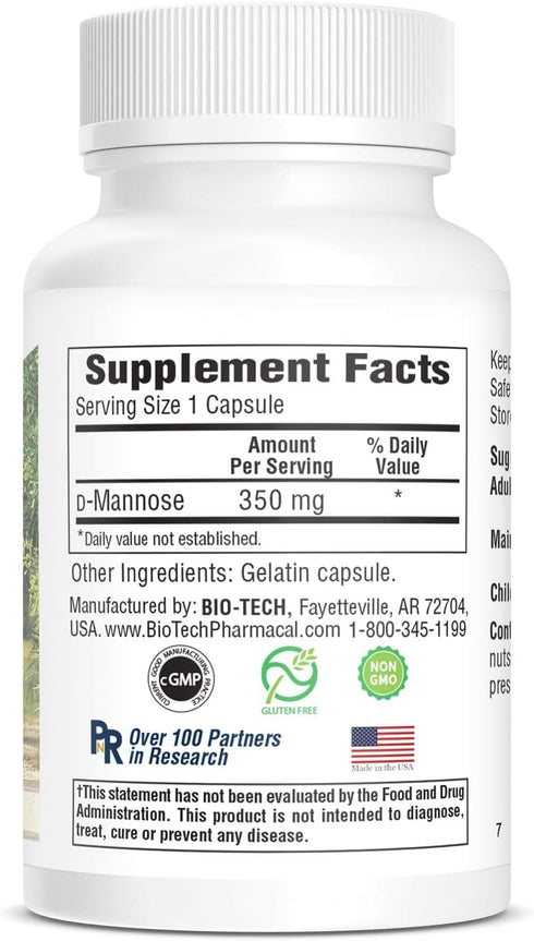 Bio-Tech Pharmacal D-Mannose, 100 Count, Supports Bladder and Urinary Tract Health