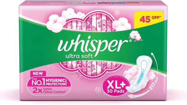 WHISPER Ultra Soft Sanitary Pads - 30 Pieces (XL Plus)