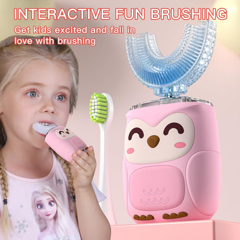 PVOGRT 4 6 Mode-(Age2-7 Kids Electric U Shaped Toothbrush Kids Sonic Toothbrush with Soft Brush Head Automatic Full