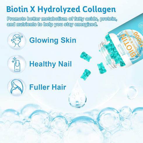 Hair Skin Nail Vitamins Gummies Supplement - 15000mcg Biotin with Collagen, 120 Ct, Sugar Free
