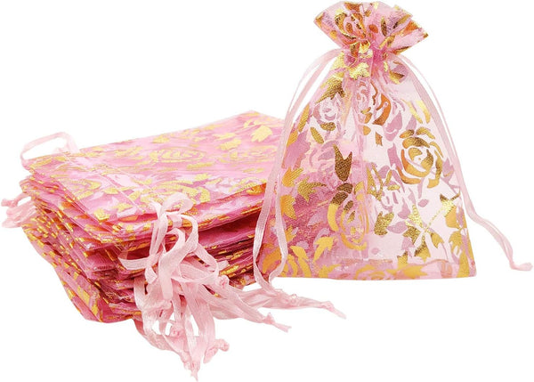 SumDirect 60Pcs Rose Drawstring Organza Bags 4×5 Inches, Mixed Color Jewelry Gift Bags