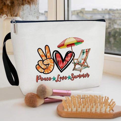 Peace Love Cosmetic Bag for Women, Accessories Organizer, Travel Essentials Purse Toiletry Pouch with Zipper