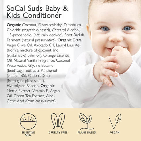 SoCal Suds & Company Organic Baby & Kids Conditioner, Gentle Natural Vitamin Rich, Orange Vanilla, 12oz