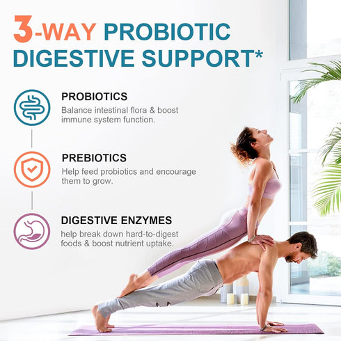 Probiotics 120 Billion CFUs | 60 Vegetarian Capsules | 18 Strains, 3 Prebiotics & Digestive Enzymes for Digestive &