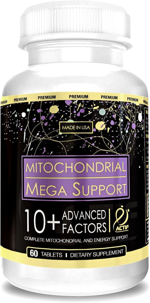 Actif Mitochondrial Mega Support, Non GMO, Fast Acting Energy Support with 10+ Advanced Factors, 60 Count