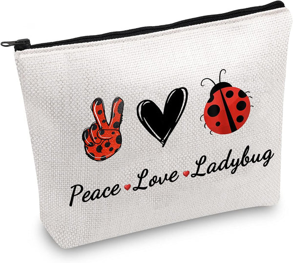 JXGZSO Good Luck Ladybug Symbol Makeup Bag with Zipper, Gifts for Women, Cosmetic Bag