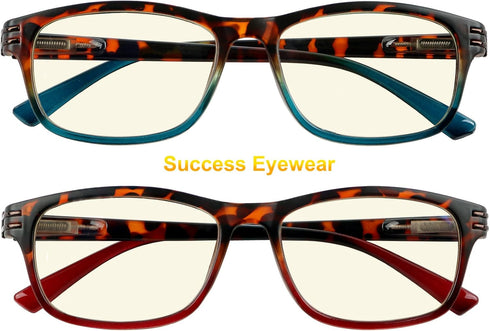 Success Eyewear Computer Glasses Set of 2 Pairs, Anti Glare Spring Hinge, Ombre Color for Men and Women