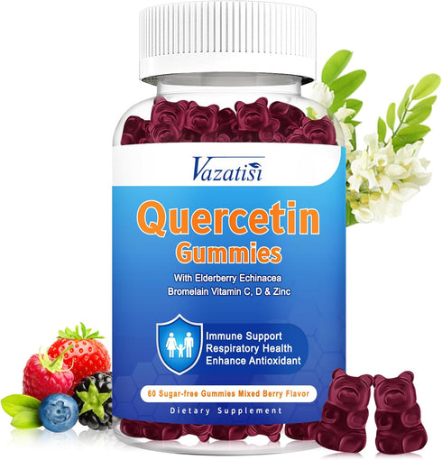 Quercetin Gummies for Kids, Adults, 1200mg Organic Quercetin with Bromelain, Elderberry, Vitamin C, 60Ct