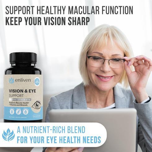 enliven Lutein and Zeaxanthin Supplement, Extra Strength Vitamins for Vision & Eye Health (60 Capsules)