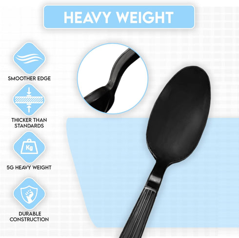 Klex 600 Count Heavy Weight Disposable Plastic Spoons, BPA Free, Heat Resistant, 6.3", Black