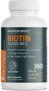 Bronson Biotin 10,000 MCG for Healthy Hair, Skin & Nails, High Potency Beauty Support - 360 Vegetarian Tablets