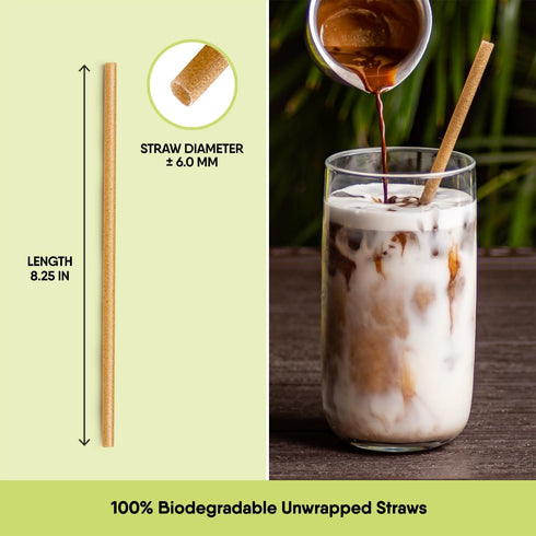 100 PCS 8.25 Inches Unwrapped Biodegradable Straws, Environment Friendly Drinking Straws for Hot and Cold Beverages