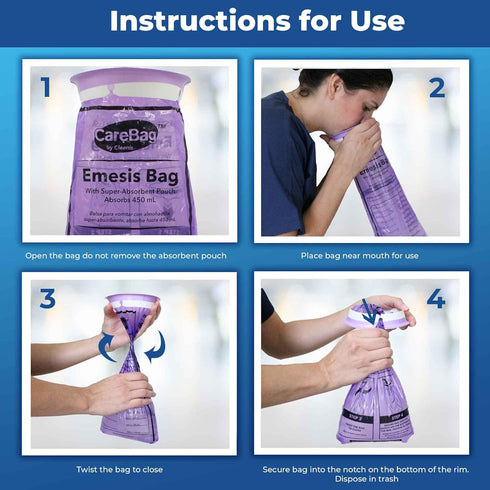 CareBag Emesis Bag - 20 Medical Grade Vomit Bags with Super Absorbent Pouch, Easy Disposal, Reduces Odors