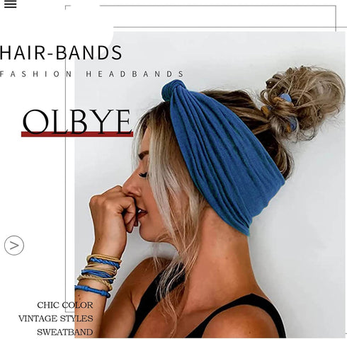Olbye 6 Pack Wide Headbands for Women - Knotted Turban Elastic Non Slip Hairbands Yoga Workout