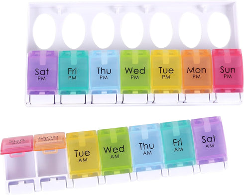 PH Superior 7 Weekly Pill Organizer Day Large Storage Pill Box AM PM Daily Easy Fill Medicine Pill Cases Two Time A Day