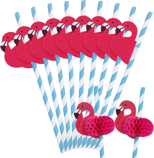 HANSGO 50PCS Flamingo Paper Drinking Straws for Tropical Luau Pool Party Supplies, Birthday Wedding Tableware