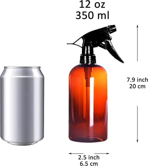 Youngever 6 Pack Empty Amber Plastic Spray Bottles, 12 Ounce Refillable Container for Essential Oils, Cleaning Products, or Aromatherapy, Trigger Sprayer with Mist and Stream Settings by Youngever
