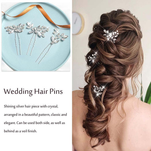 Unicra Bride Wedding Crystal Hair Pins, Flower Bridal Hair Pieces, Wedding Accessories for Women and Girls, Pack of 3