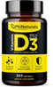 Vitamin D3 1000 IU Softgels, 365 Count, High Potency Vit D 3 Pills for Immune Support & Mood