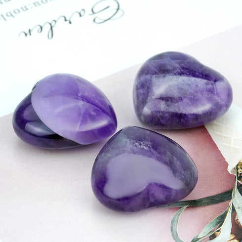 Marrywindix 10 Packs 1 Inch Healing Crystal Natural Amethyst Heart, Carved Palm Worry Stone for Chakra Reiki
