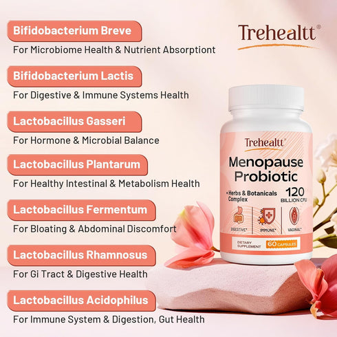 Trehealtt 120 13-in-1 120 Menopause supplements for women, Billion CFU Probiotic, Herbs & Botanicals Complex