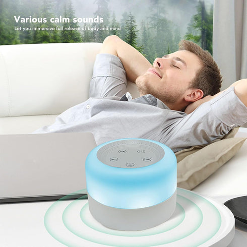 PABVZS White Noise Device Portable Sound Machine for Kids Adults Colorful Light Various Music USB Rechargeable Promote