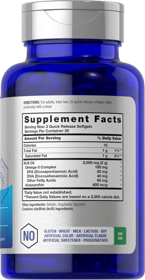 Horbaeach Antarctic Krill Oil 2000mg | 60 Softgel Capsules | Omega-3, EPA, DHA Supplement | with Astaxanthin | Non-GMO, Gluten Free