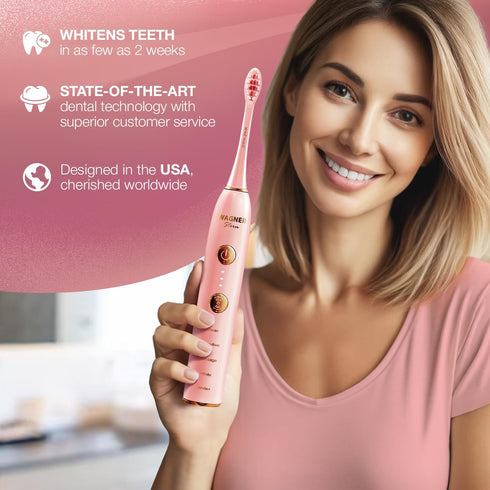 Wagner Stern WHITEN+ Edition Whitening Electric Toothbrush with Pressure Sensor, 5 Brushing Modes, 8 Soft Brush Heads