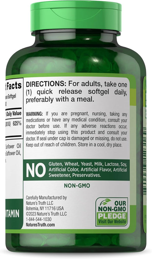 Nature's Truth Vitamin D3 5000 IU | 400 Softgels | High Potency Non-GMO & Gluten Free Supplement