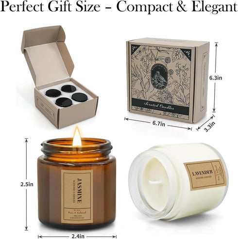 Set 4 Pack Candle Gift for Home Scented Soy Wax Candles, Lavender, Jasmine, Sandalwood & Sage Long Lasting Aromatherapy
