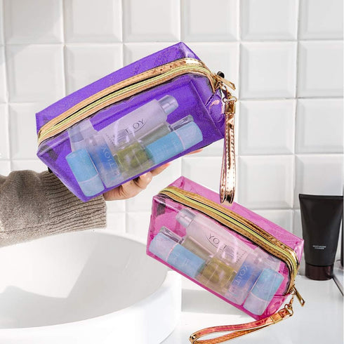Meetory 5 Pack Waterproof Cosmetic Bag, Portable Translucent Zippered Travel Toiletry Pouch for Organizing