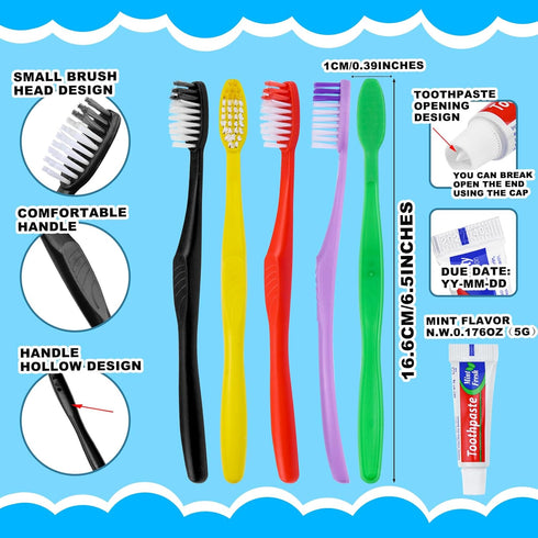 20pcs Disposable Toothbrushes with Toothpaste, Individually Wrapped Travel Toothbrush Kit for Homeless, Airbnb, Hotel