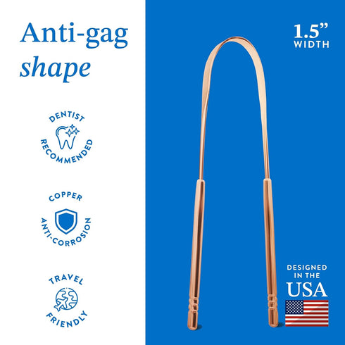 Copper Tongue Scraper Dual Handle (2 Pack with Case), Medical Grade Stainless Steel Cleaners for Fresh Breath
