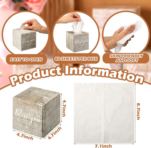 6 Pack Tissue Cube Boxes 2 Ply Facial Tissues Box Facial Tissues Bulk with Vintage Wood Pattern Upright Face Tissue Box 80 Tissues Per Cube Box by Sinmoe