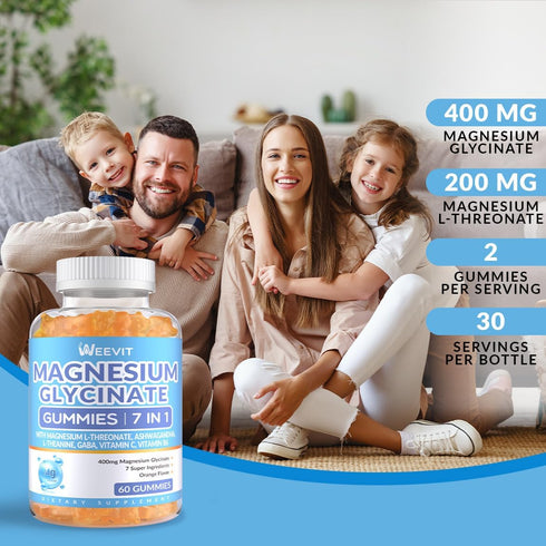 Sugar-Free Magnesium Glycinate Gummies 400mg with L-Threonate 200mg, Magnesium Gummies for Women and Men (2-Pack)