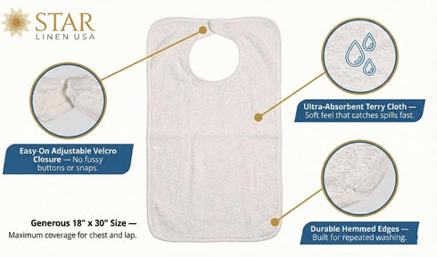 Marquis Mills Adult Bibs Washable - Reusable Clothing Protector Terrycloth