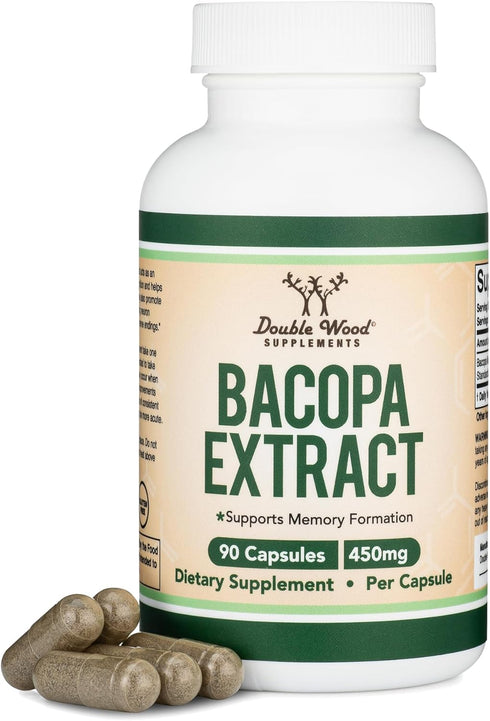 Bacopa Monnieri Capsules 20% Bacosides 450mg - Memory Supplement for Brain Health, 90 Count