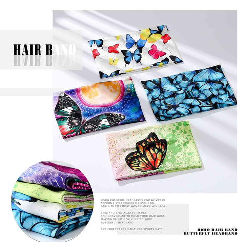 Olbye Wide Boho Headbands, Butterfly Stretch Button Hair Bands for Yoga, Running, Athletic Turban, 4Pcs