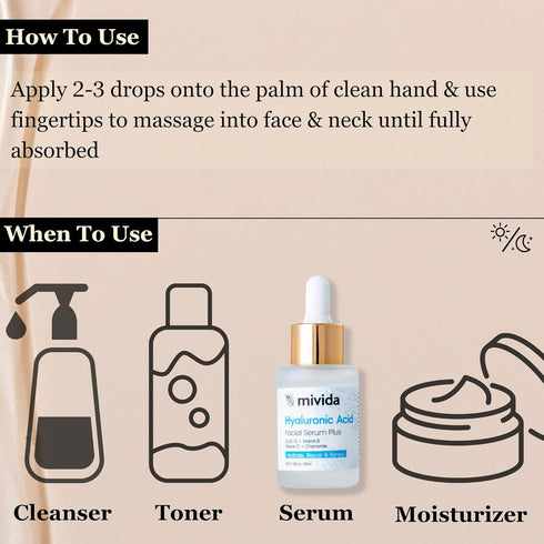 Hyaluronic-Acid Serum for Face, Smoothing Anti Aging Serum with CoQ10, Vit B, C & Chamomile, 1 fl oz