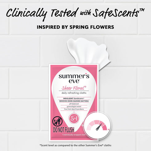 Summer's 12 Count (Pack 5) Eve Sheer Floral Feminine Wipes, Gentle pH-Balanced Formula Helps Control Vaginal Odor