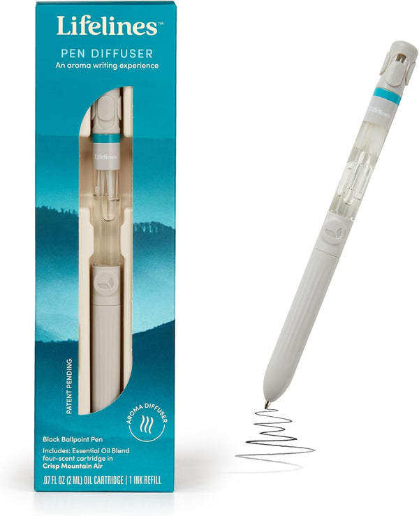 Pen Diffuser in Crisp Mountain Air Essential Oil Blends - Elegant Black Pen, 1.0mm Ballpoint Tip, Ink Refill Included