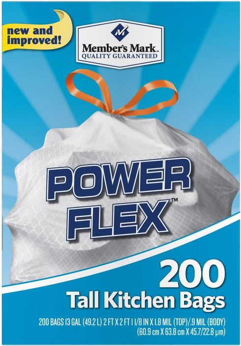 MEMBERS MARK 13 Member's Mark gal Power Flex, Leak Protection, Tall Kitchen Simple Fit Drawstring Bags (Flex Power)