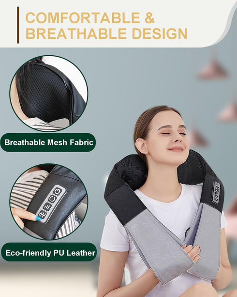 Neck Massager with Heat, Shiatsu Shoulder and Back Massager, Electric Kneading Back Massager, Massage Pillow for Deep