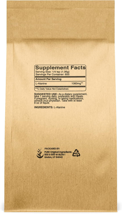 PURE ORIGINAL INGREDIENTS L-Alanine Powder (2 lb) - Lab Verified, Always Pure, No Fillers