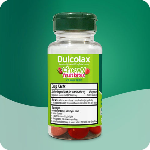 Dulcolax Saline Laxative Chewy Fruit Bites, Fast & Gentle Constipation Relief, Cherry Berry Flavor, 30 Count